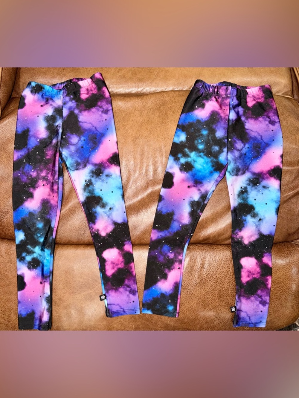 Pixielane EUC size 5 Kids Galaxy Tie-Dye Leggings - Pink, Blue & Black (2 avail)